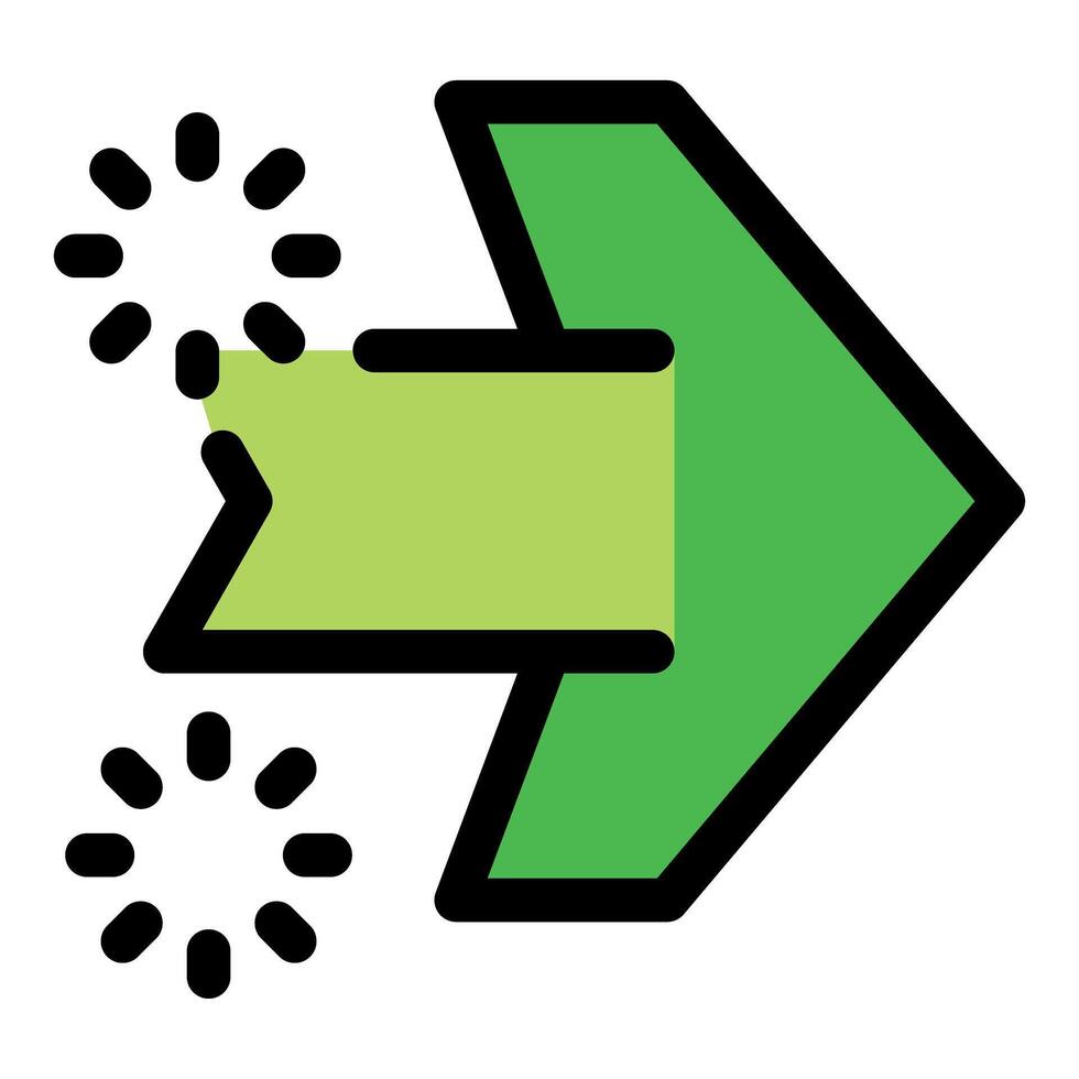 Green arrow pointing right with loading symbol representing data transfer vector