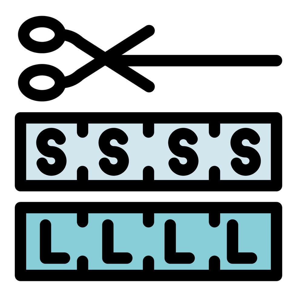 Scissors cutting a size guide from small to large vector