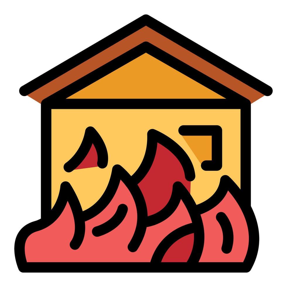 Burning house with big flames engulfing building in inferno vector
