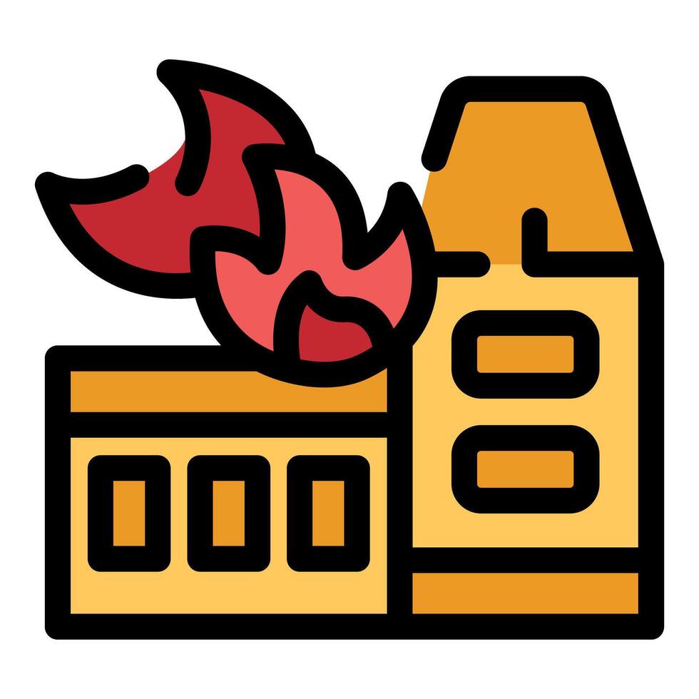 Burning building with flames engulfing roof in inferno vector