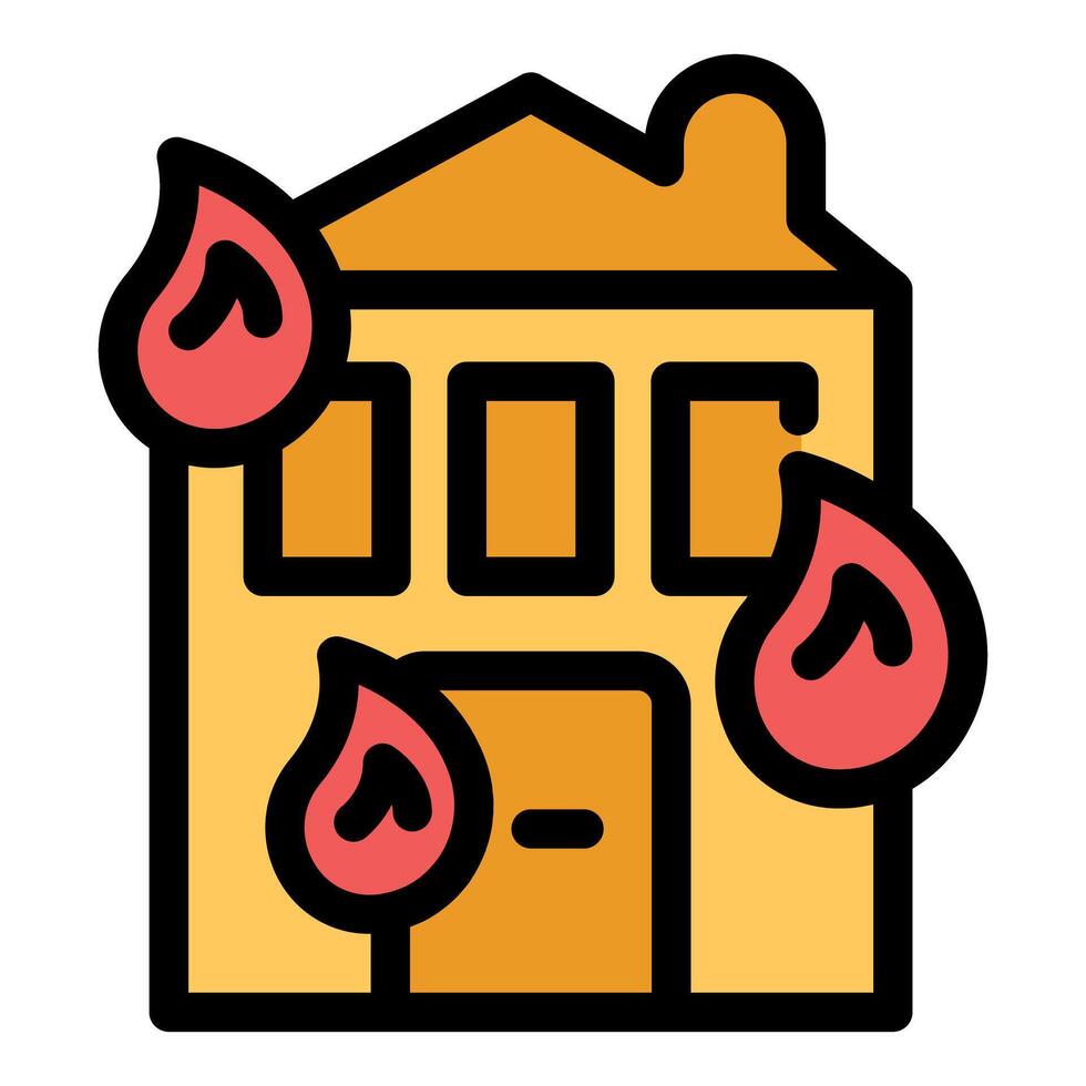 Burning building with flames engulfing the structure, depicting house fire disaster vector