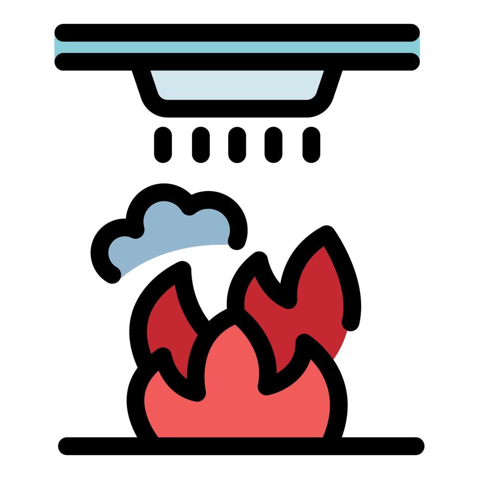 Fire sprinkler extinguishing fire in building, safety system protecting property vector