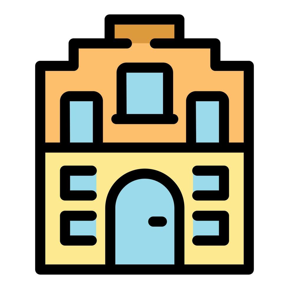 Pixel art depicting a building with arched door and multiple windows vector
