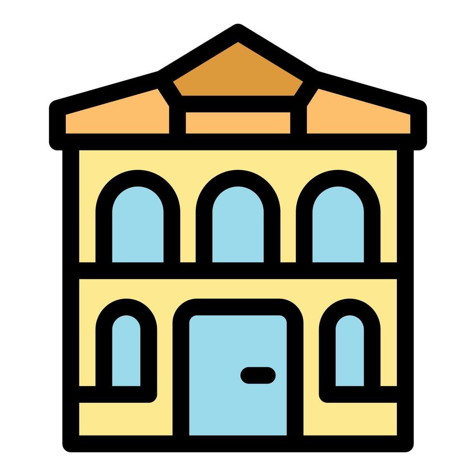 Two story building with arched windows and light blue door vector