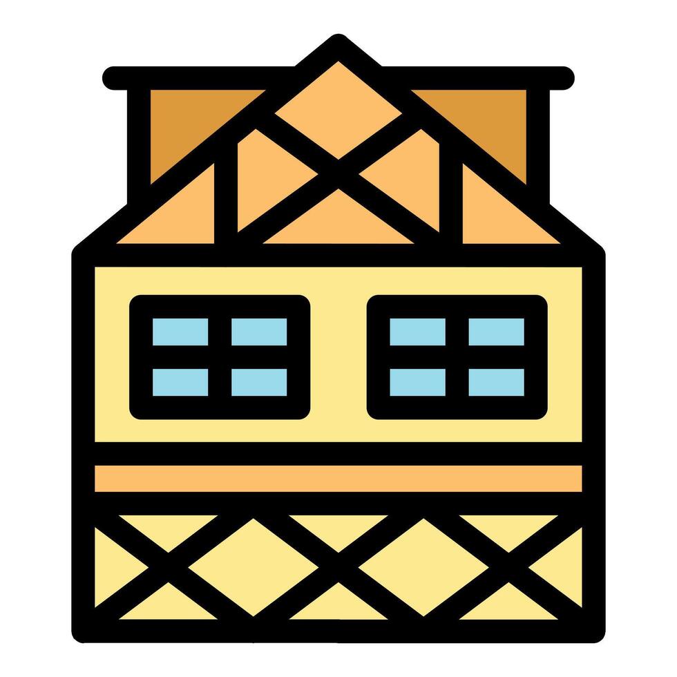 Traditional japanese house with exposed wooden structure and elevated base vector