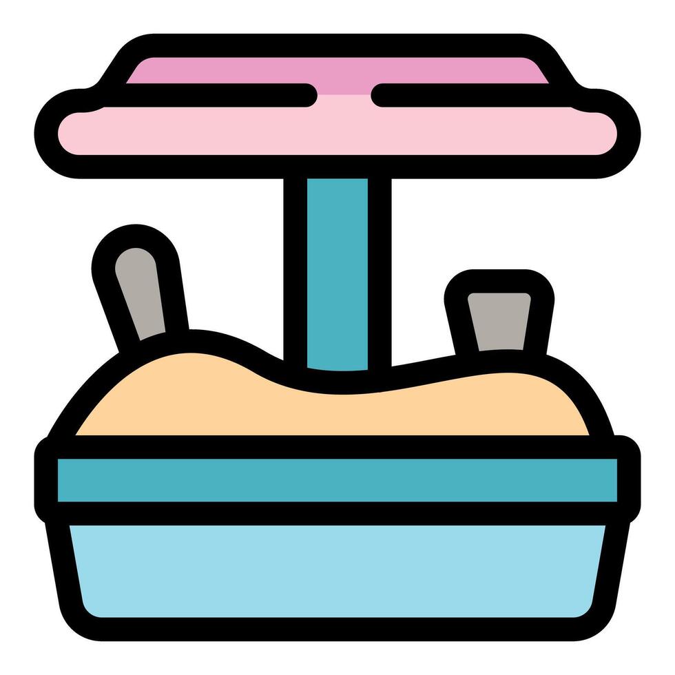 Sandbox with pink umbrella providing shade for playing vector