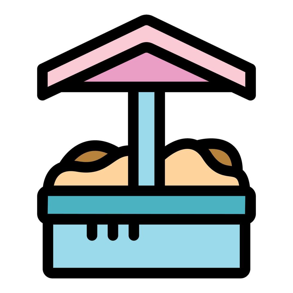 Sandbox with pink umbrella offering protection from sun and shade for children playing on beach vector