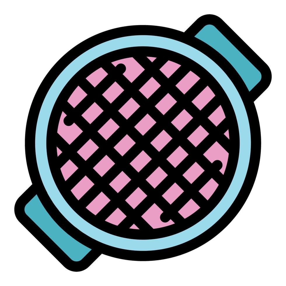 Pink waffle iron is preparing a tasty breakfast vector