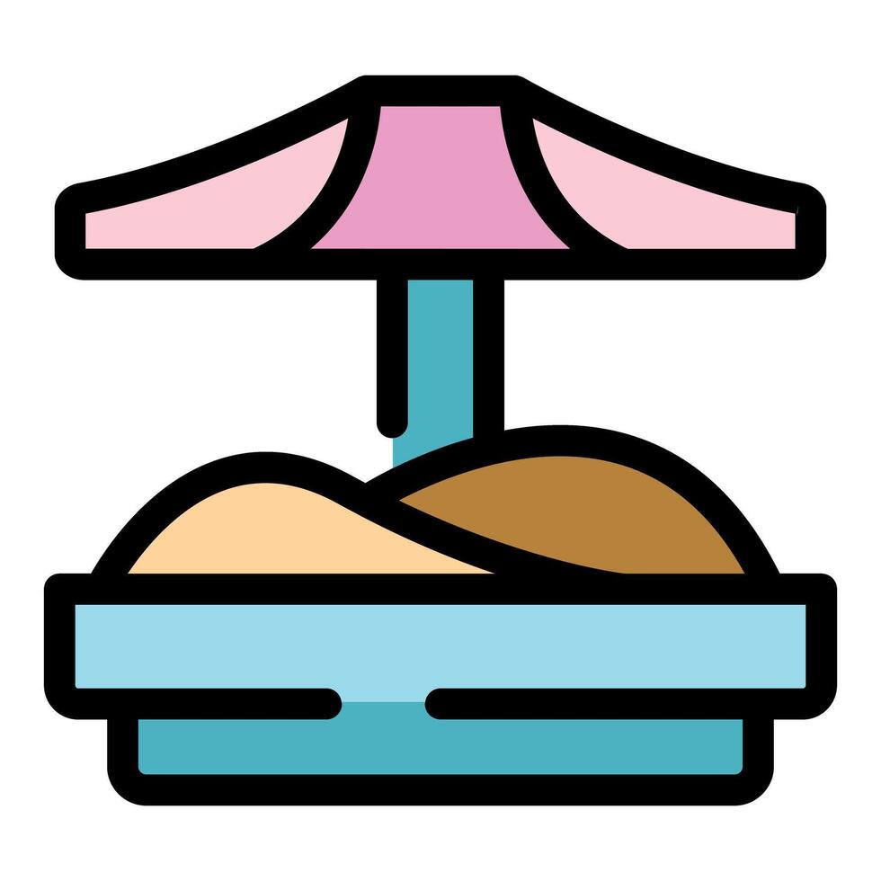 Sandbox with pink umbrella providing shade for playing children vector