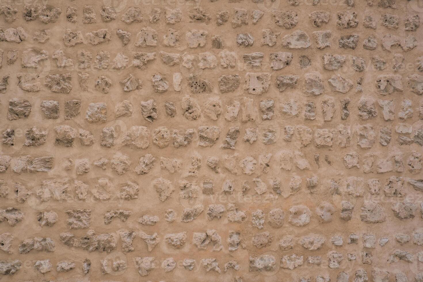 Traditional stone, coral and adobe wall in Sharjah emirate in the United Arab Emirates. Such hand plastered walls were made for centuries in the Arabian Gulf with materials from the desert and sea. photo
