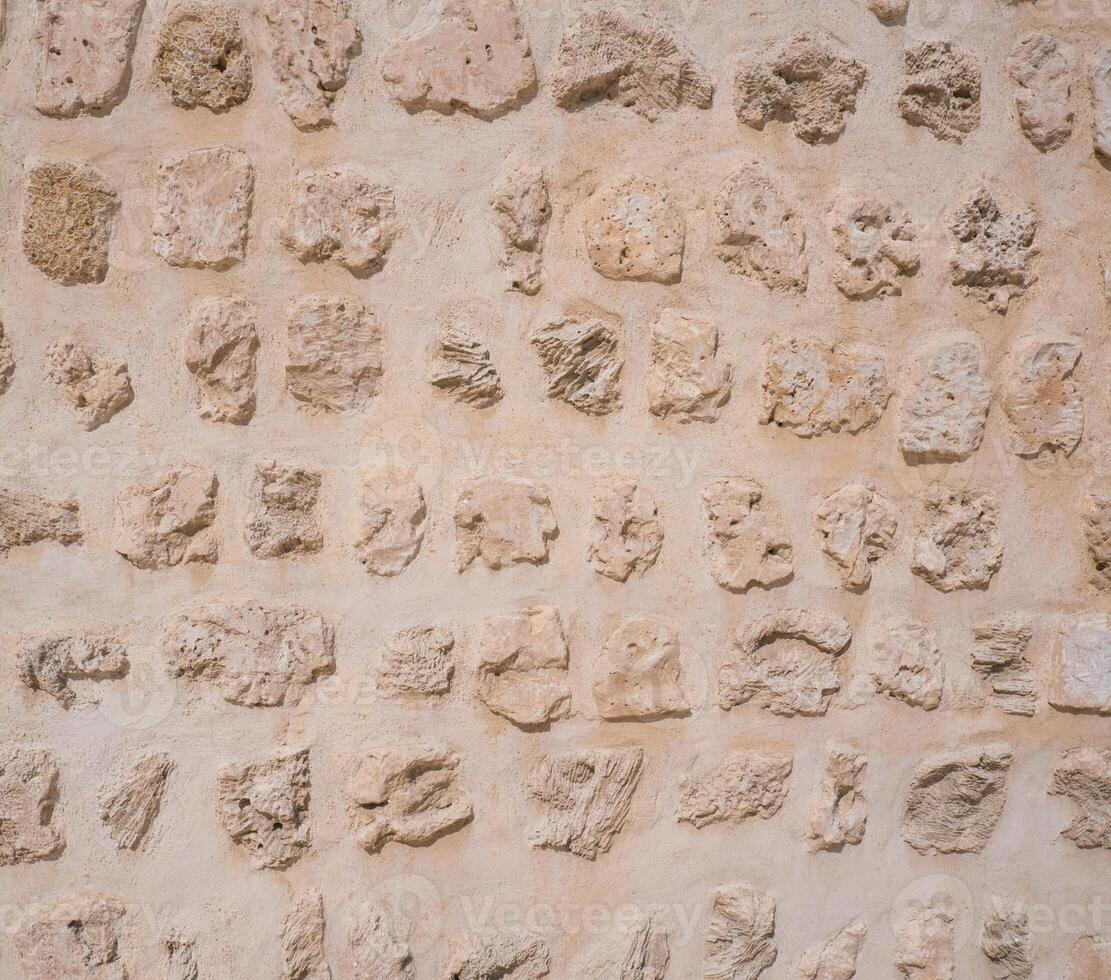 Traditional stone, coral and adobe wall in Sharjah emirate in the United Arab Emirates. Such hand plastered walls were made for centuries in the Arabian Gulf with materials from the desert and sea. photo