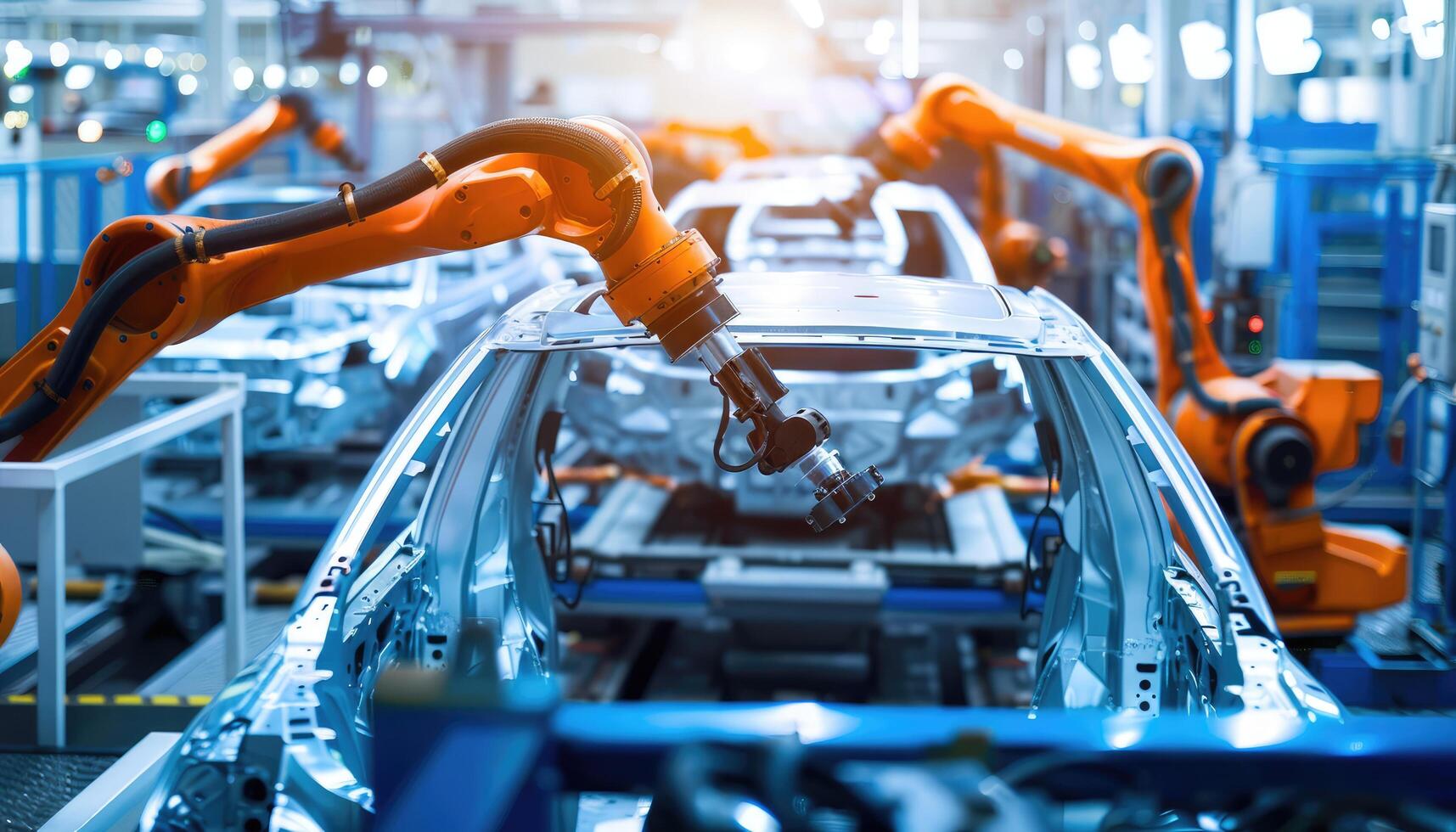 Robotic Arm Assembling a Car Body in a Factory photo