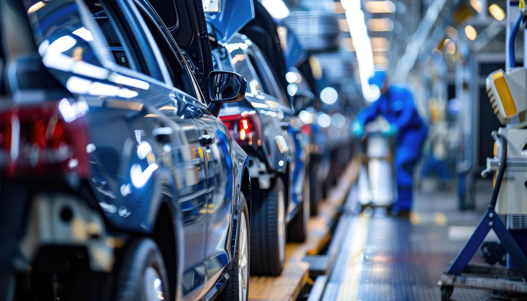 Cars on an Automated Assembly Line in a Factory photo