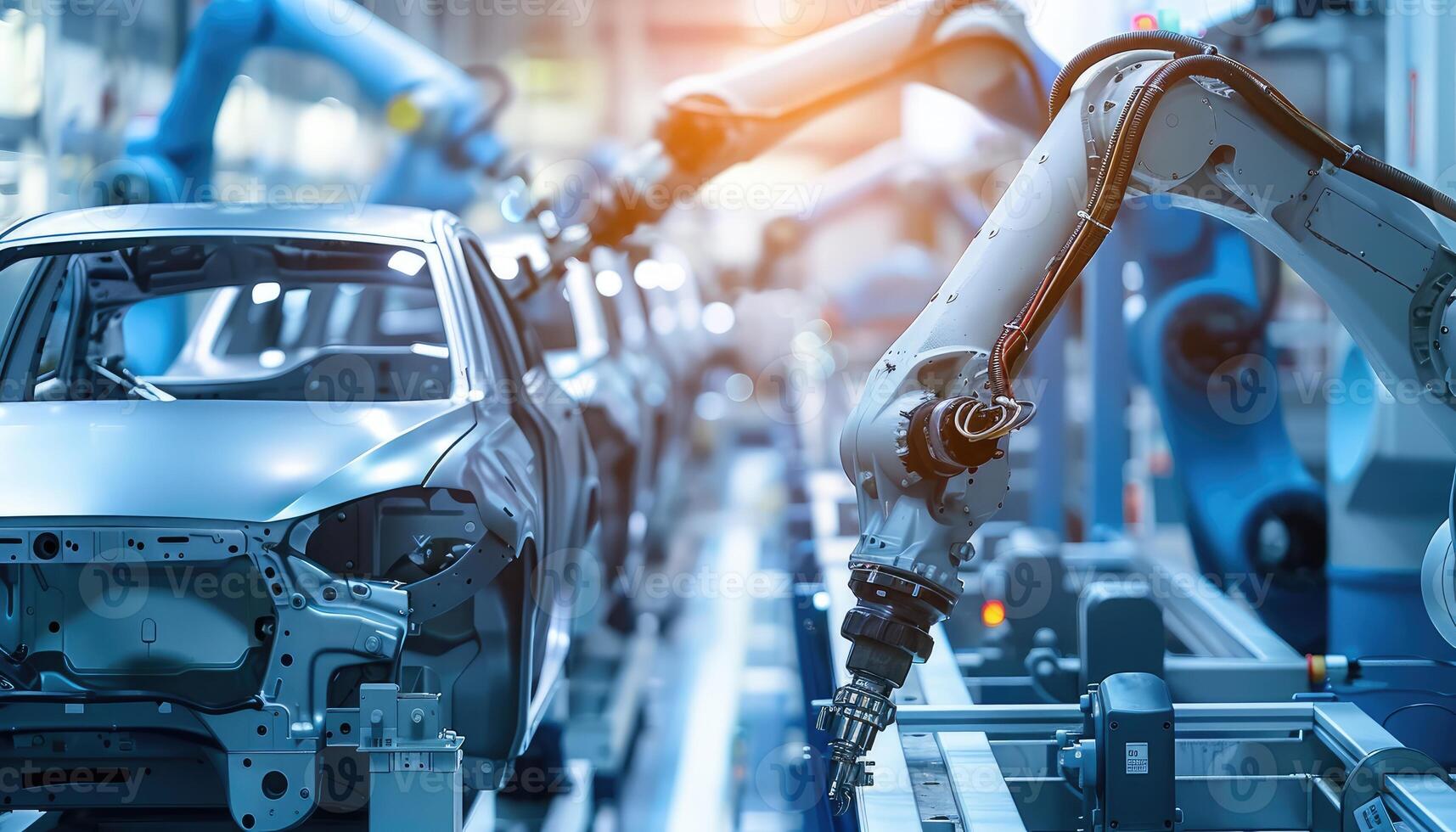 Robotic Arm Assembling Car Body on Factory Production Line photo