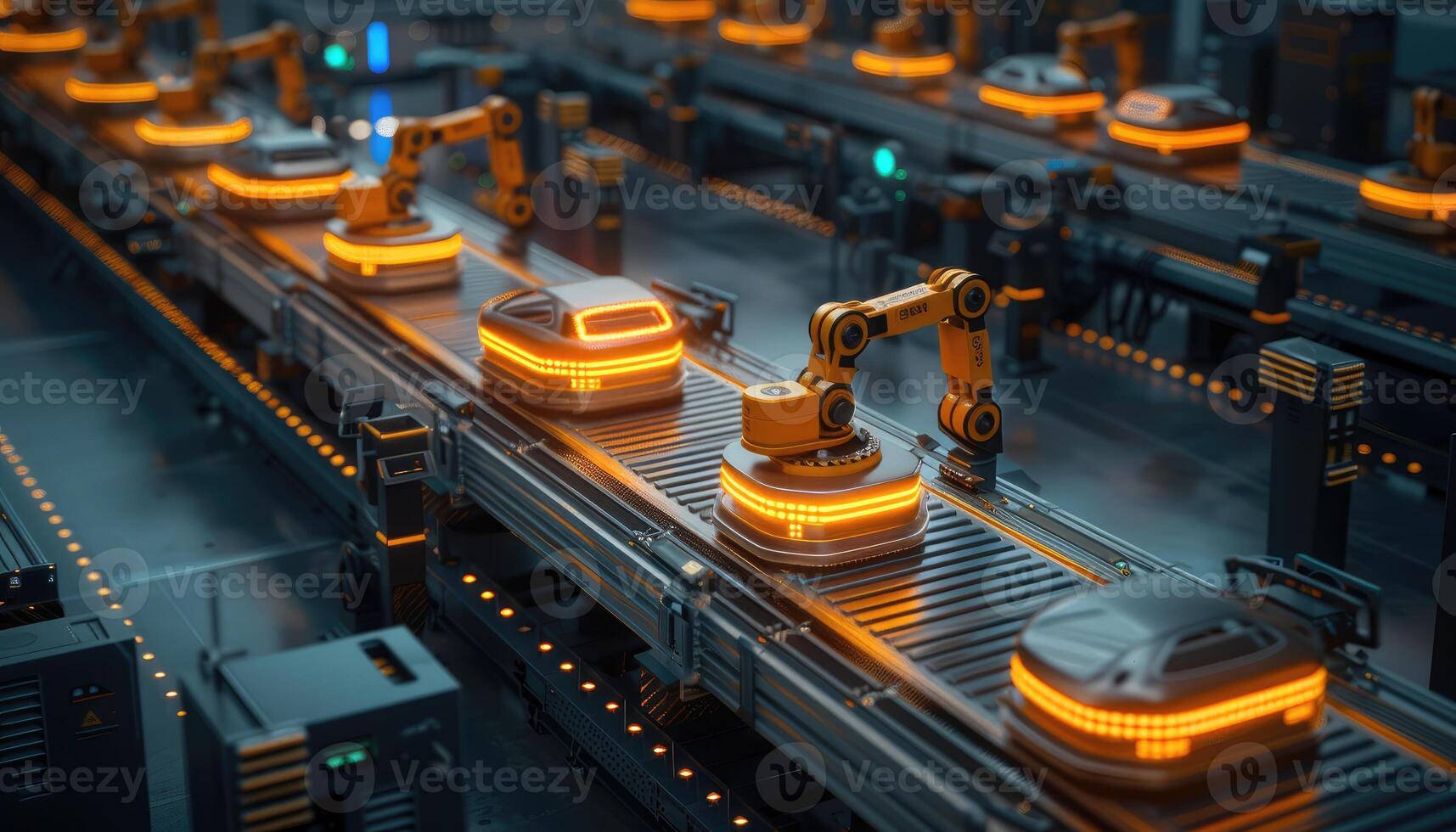 Automated Car Manufacturing Assembly Line with Robotic Arm photo