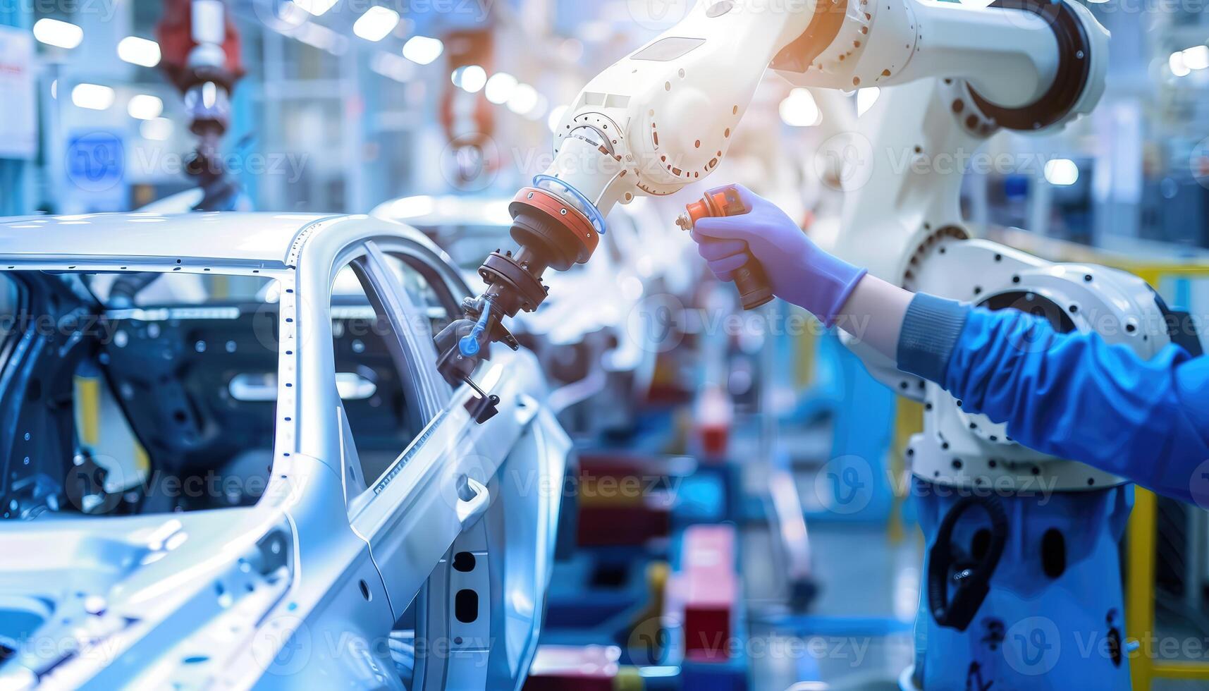 Robotic Arm Assembling a Car Body in a Factory photo