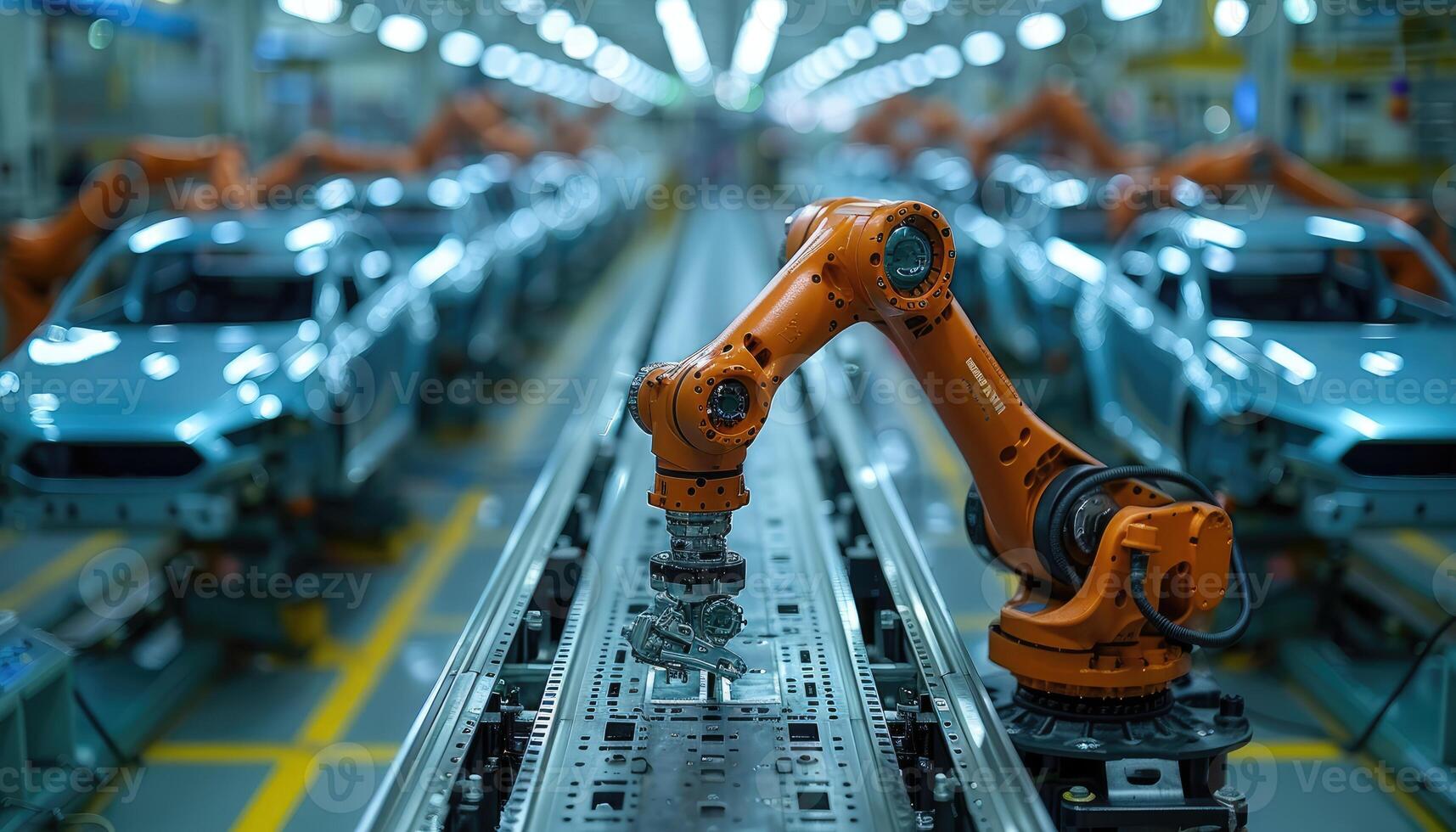 Robotic Arm Assembling a Car on an Automated Production Line photo