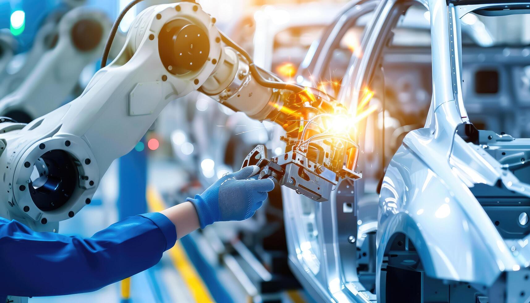 Robotic Arm Assembling a Car Body in a Factory photo