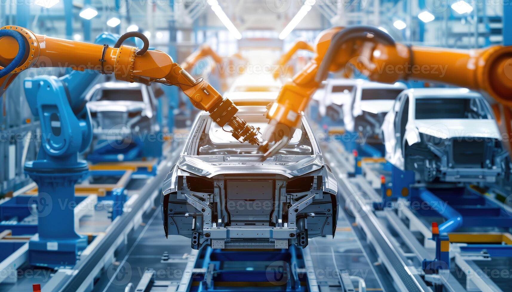 Robotic Arms Assembling a Car Body on an Automated Production Line photo