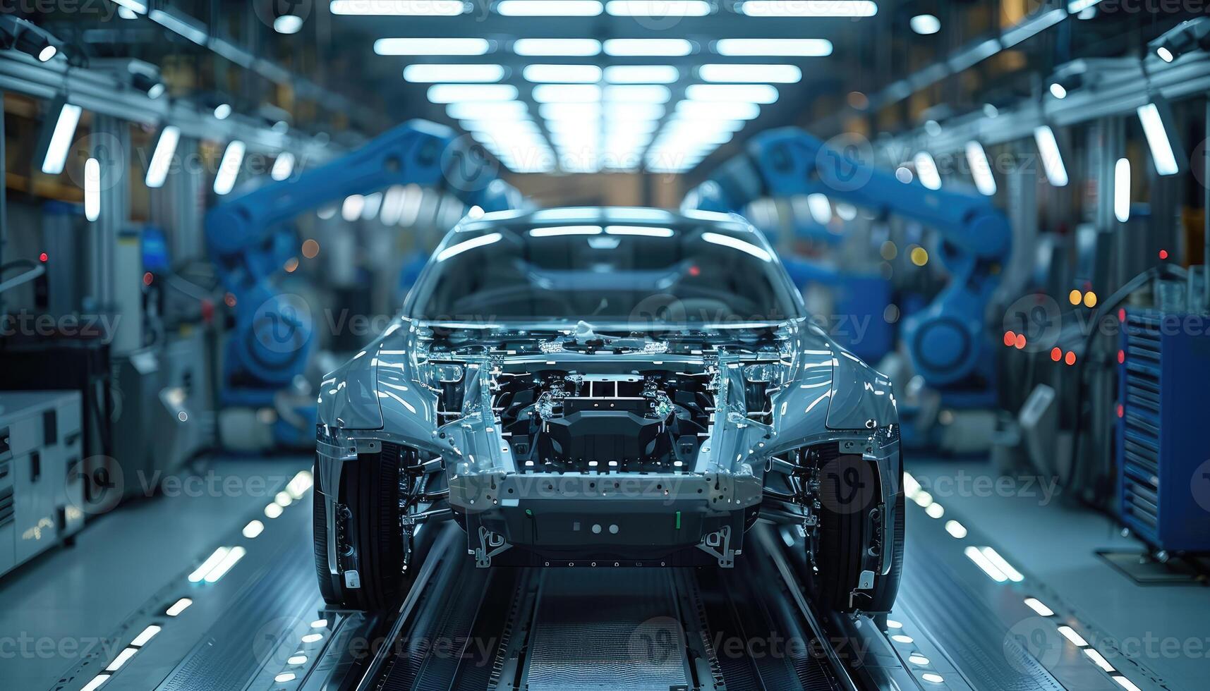 Car Body Shell on Automated Assembly Line in Factory photo