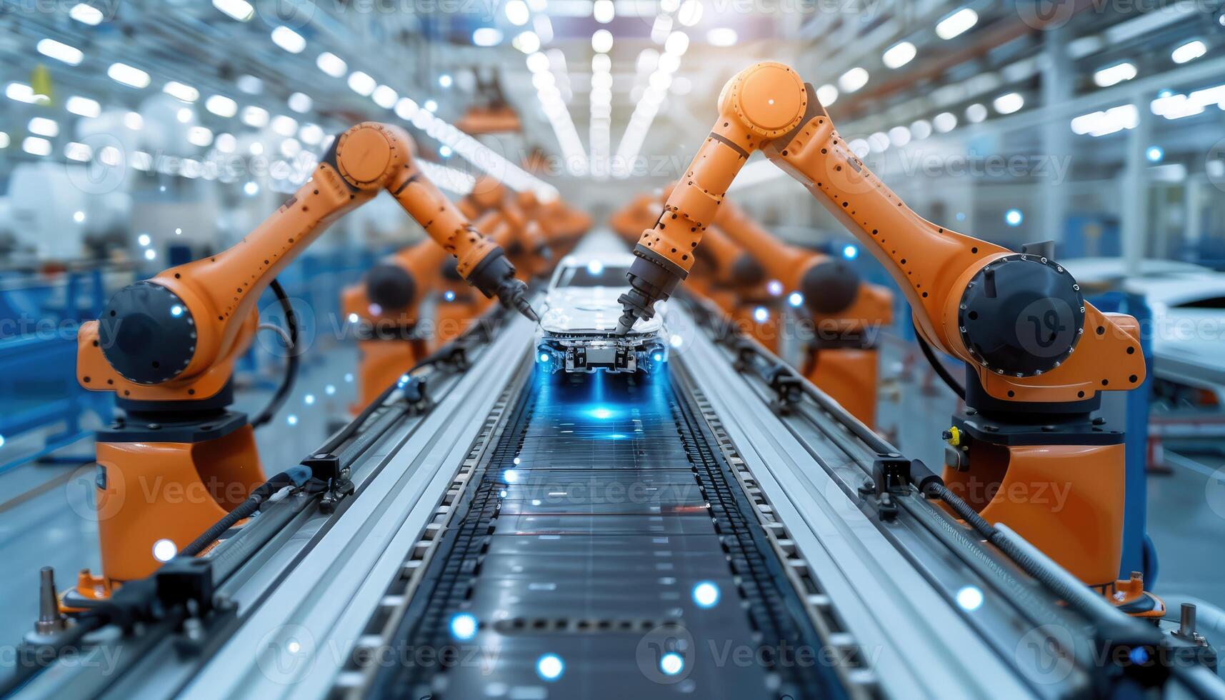 Robotic Arms Assembling a Car on an Automated Production Line photo