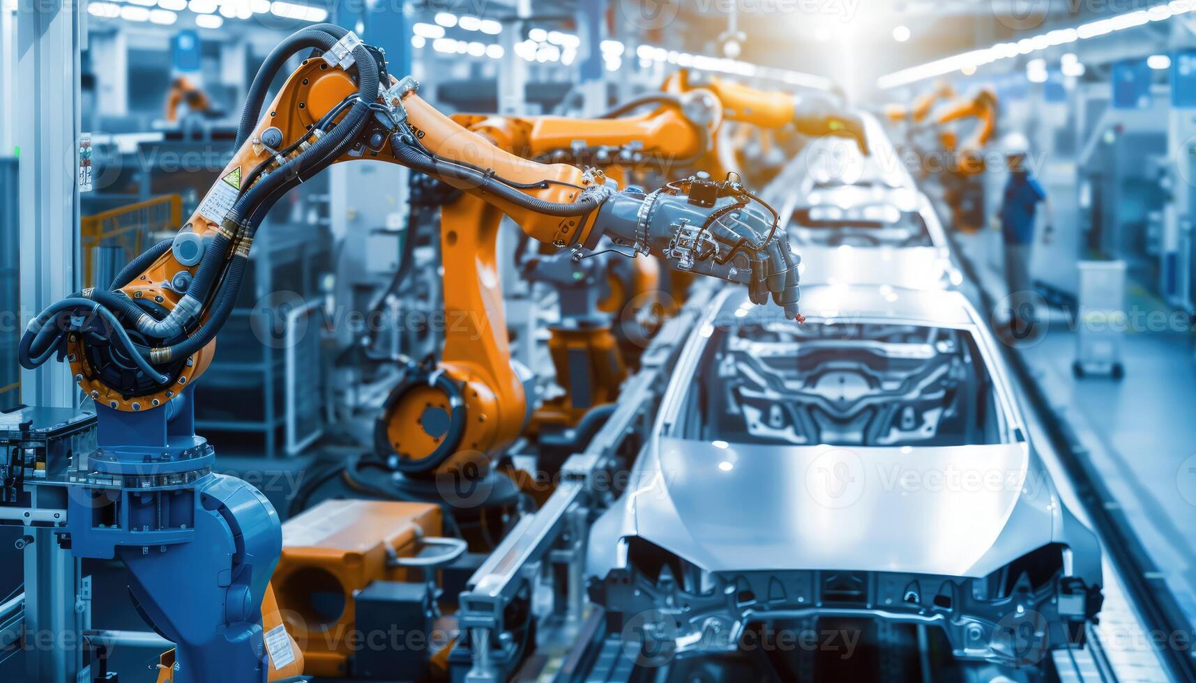 Robotic Arm Assembling a Car in an Automated Factory photo