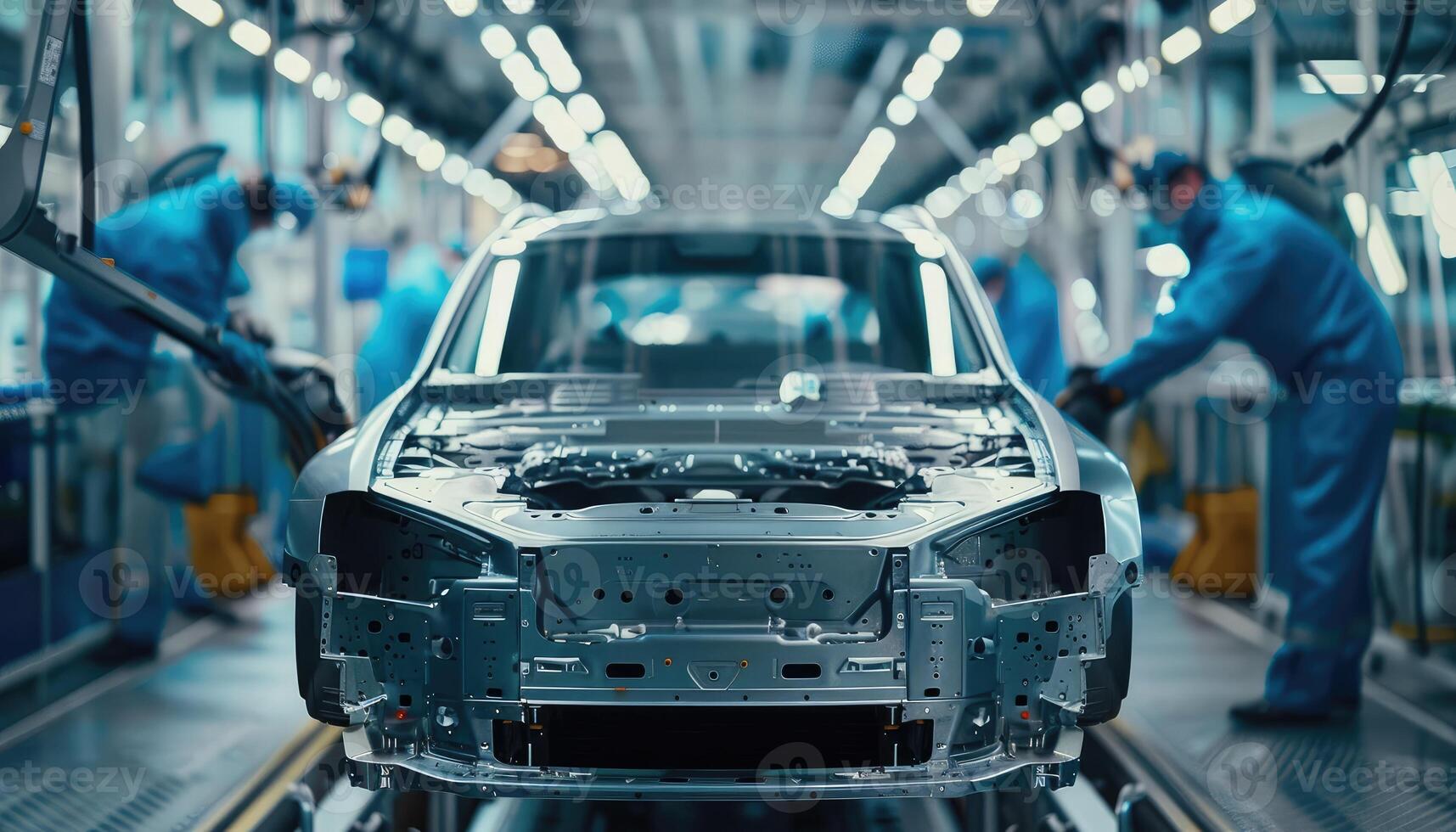 Car Body Shell on an Assembly Line in a Factory photo