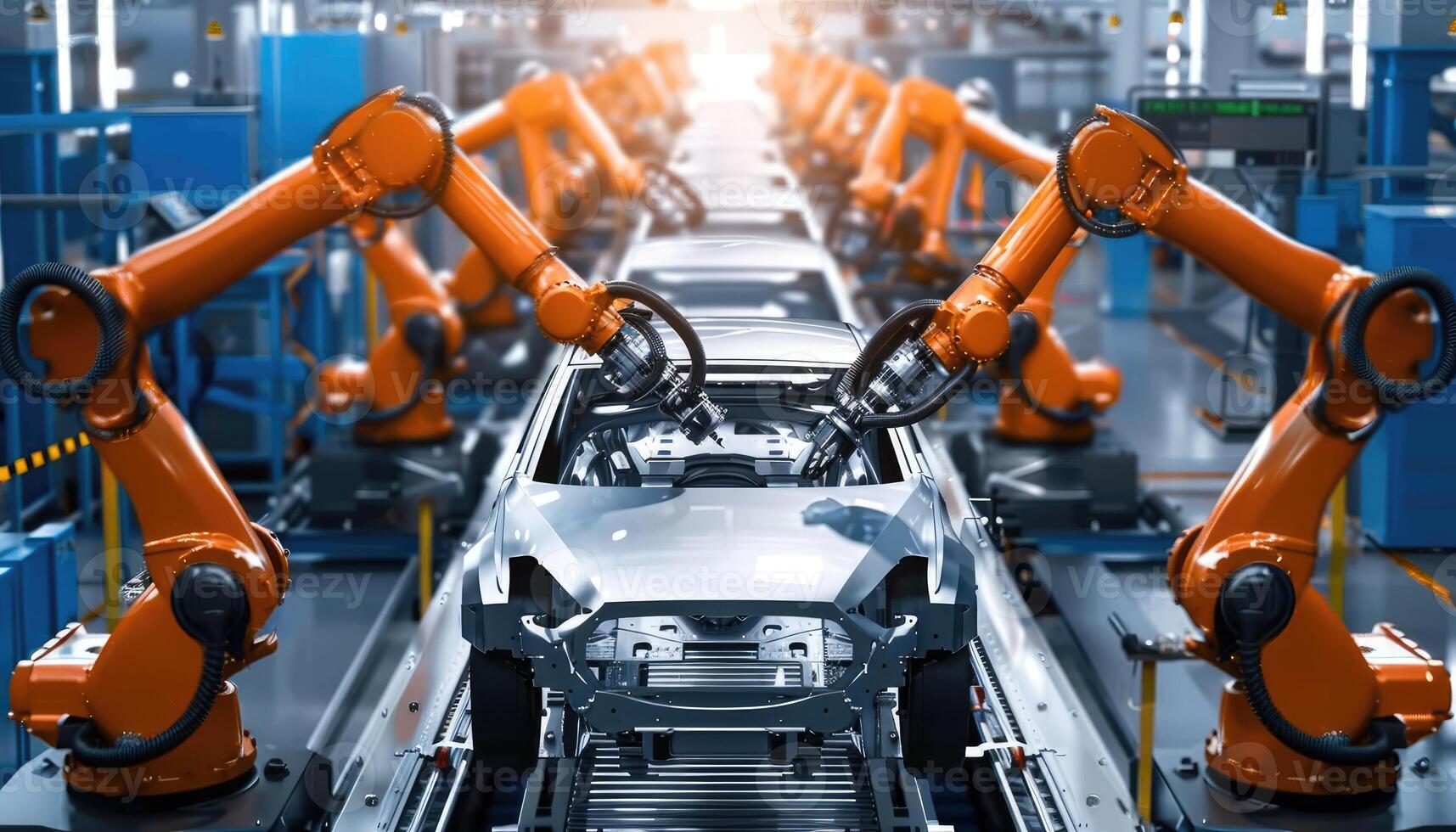 Robotic Arms Assembling a Car on an Assembly Line photo