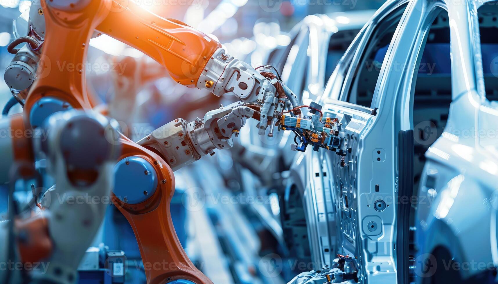 Robotic Arm Assembling a Car Door in a Factory photo