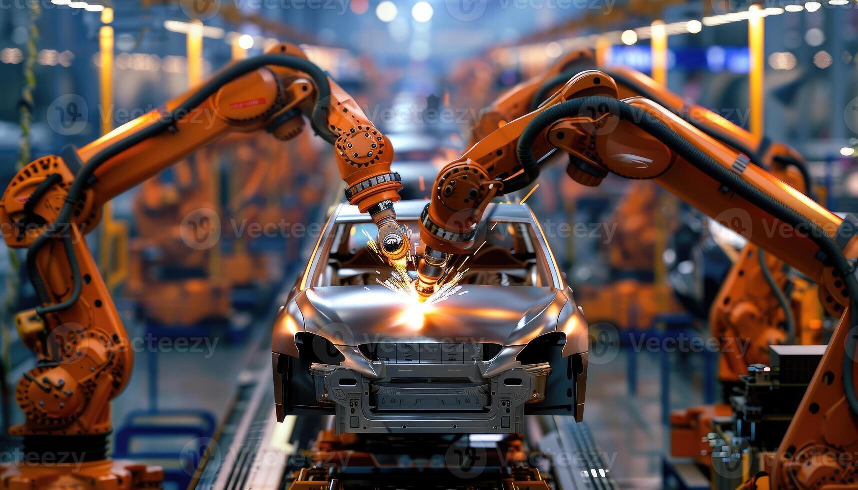 Robotic Arms Assembling a Car in a Factory photo