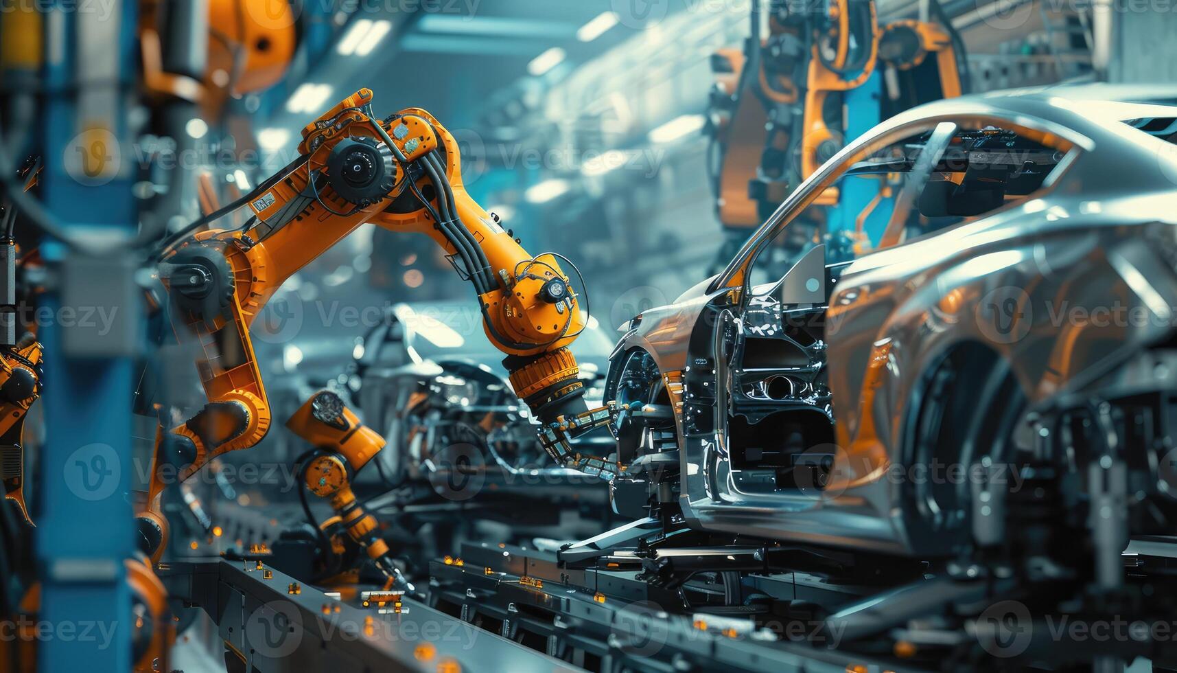Robotic Arm Assembling a Car Body on an Assembly Line photo