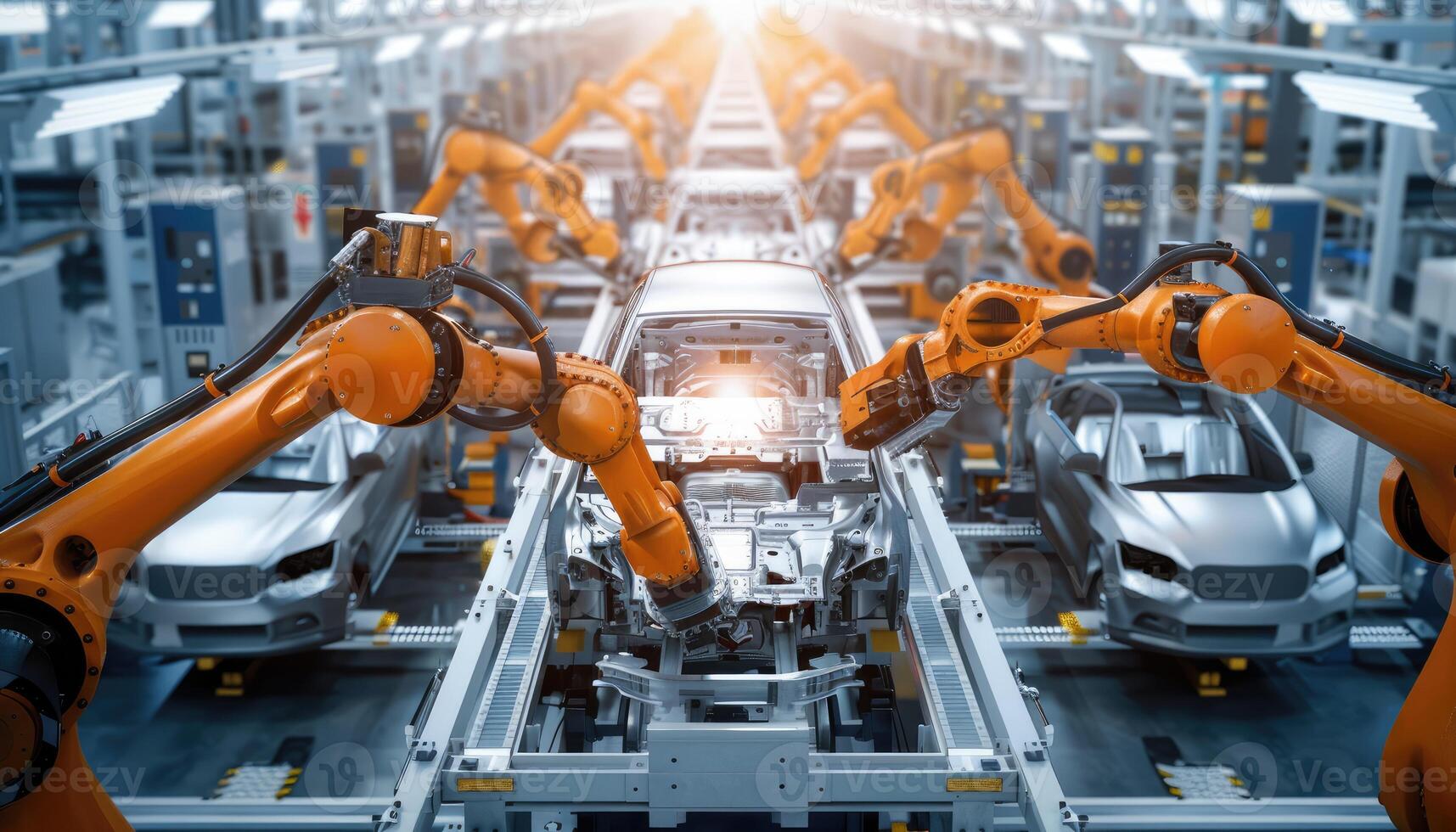 Automated Car Manufacturing Assembly Line with Robotic Arms photo