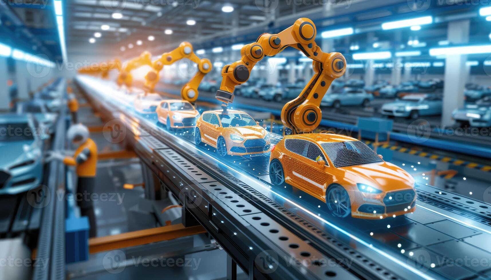 Automated Car Manufacturing Assembly Line with Robotic Arms photo