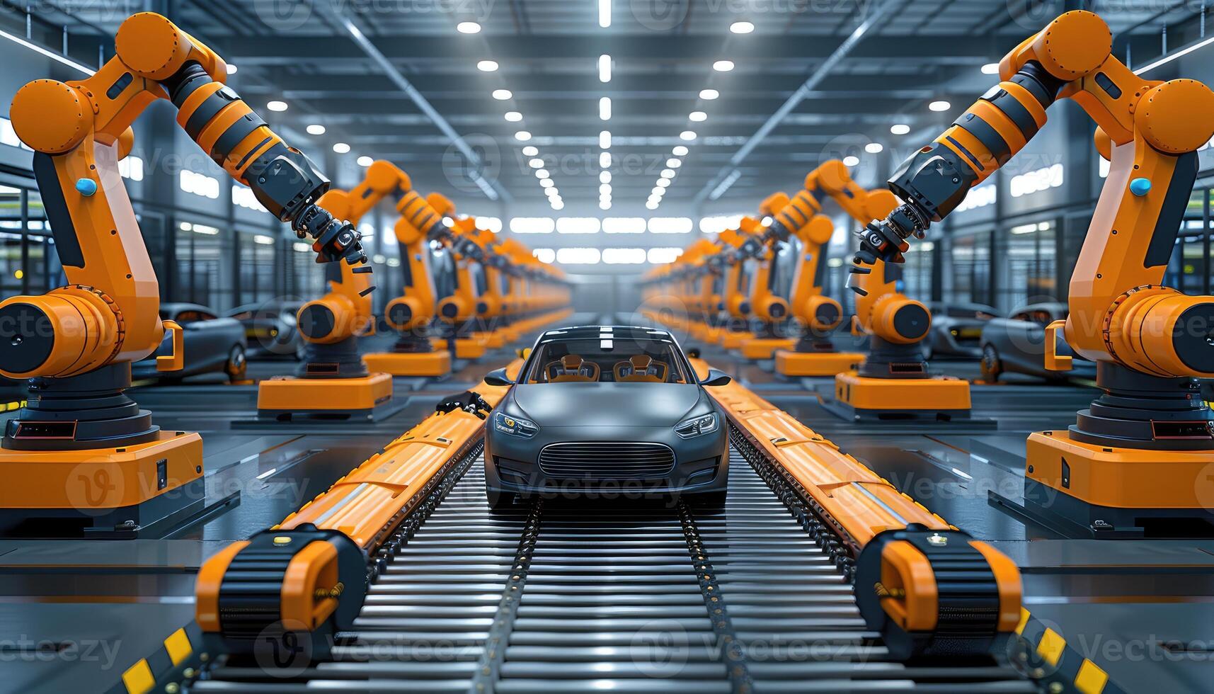 Automated Car Manufacturing Assembly Line with Robotic Arms photo