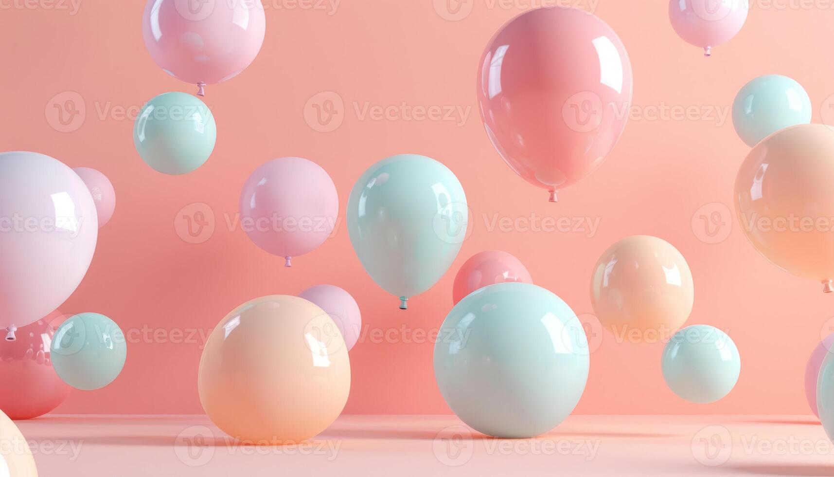 Pastel Balloons Floating Against a Peach Background photo