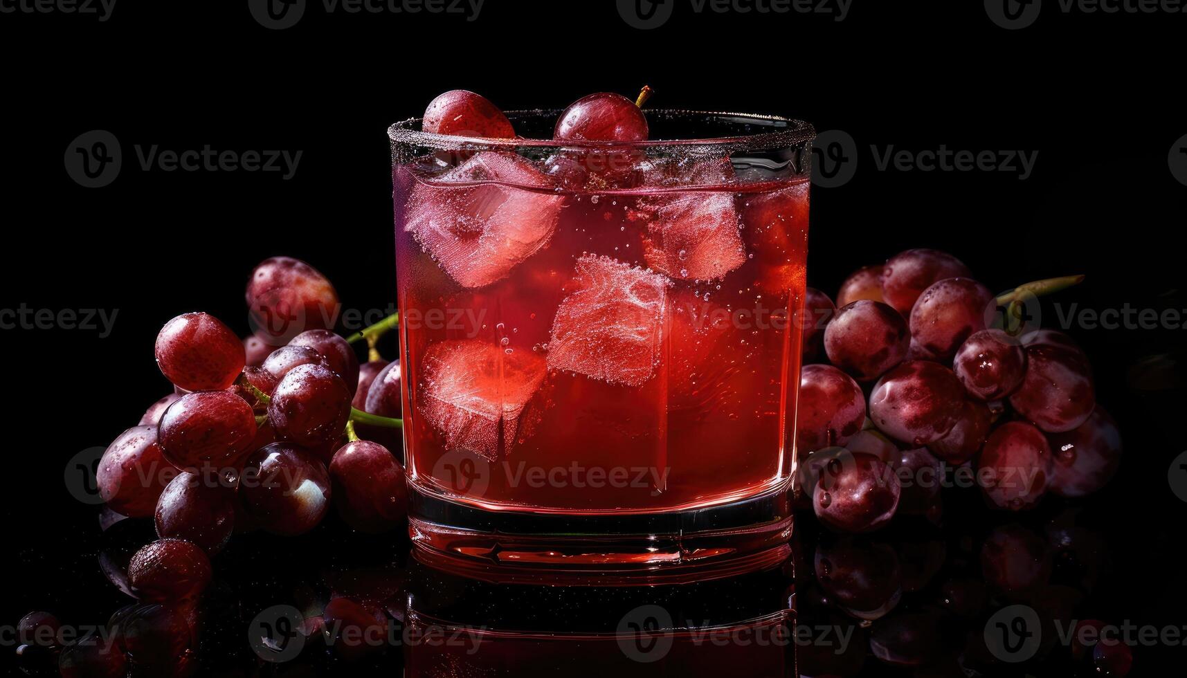 Red Grape Juice with Ice and Grapes in a Glass photo