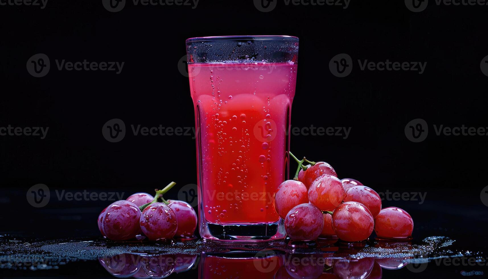 A Glass of Grape Juice with Grapes on a Black Background photo