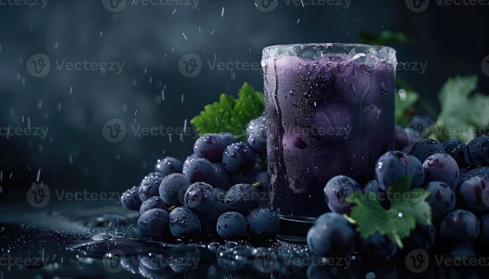 A Glass of Grape Juice with Grapes in the Rain photo