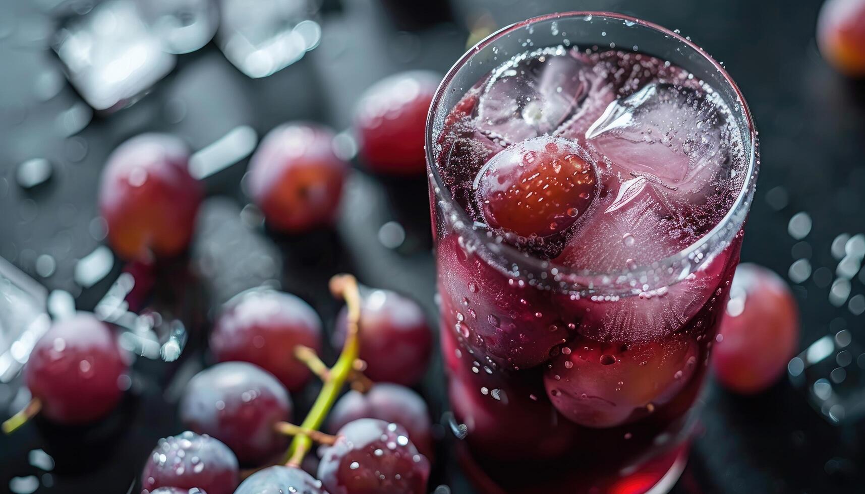 Grape Juice with Ice Cubes and Grapes photo