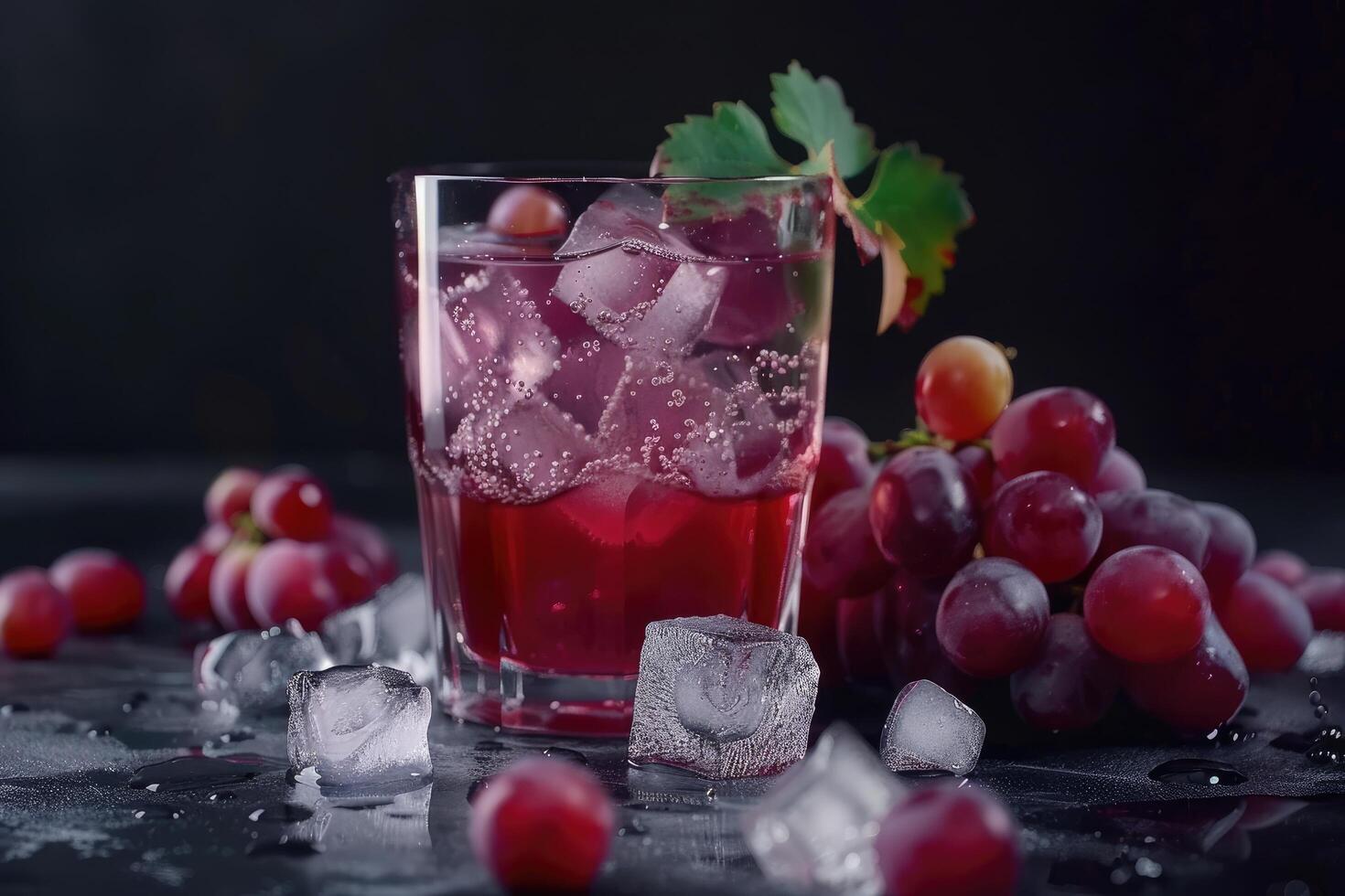 Glass of Grape Juice with Ice and Fresh Grapes photo