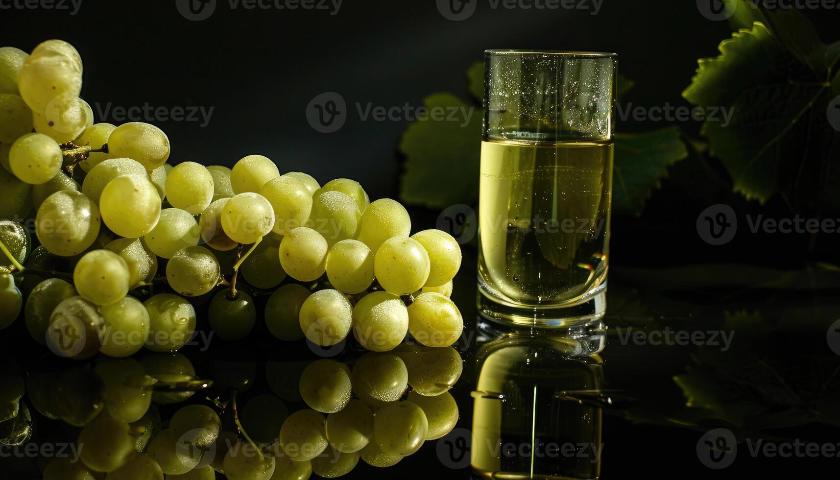 A Glass of Golden Liquid Beside a Bunch of Green Grapes photo