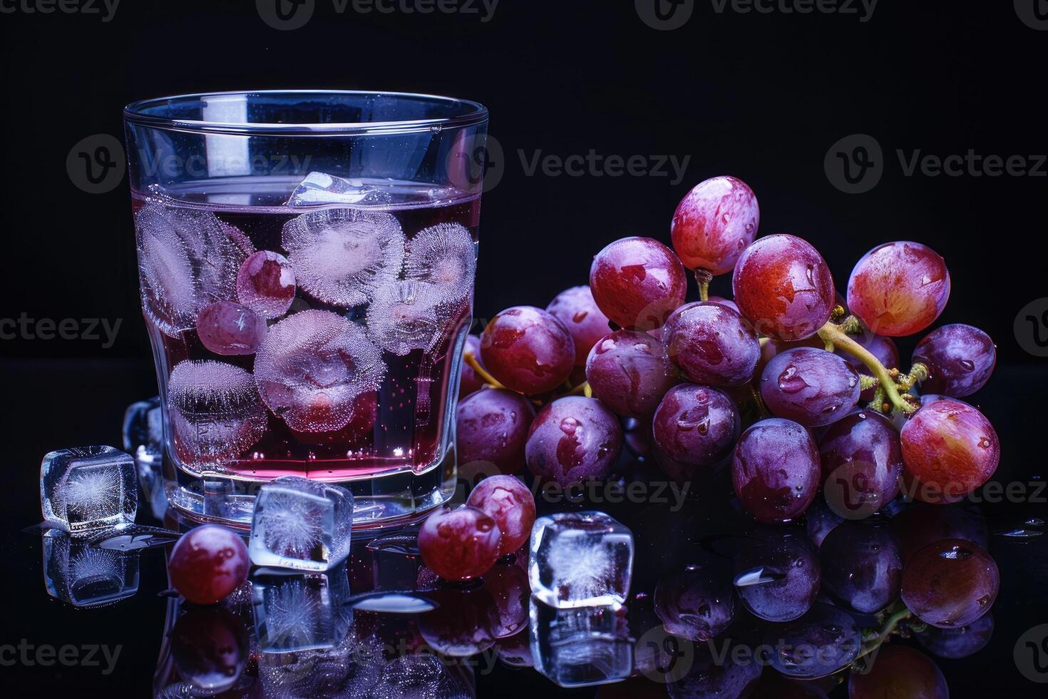 Glass of Grape Juice with Ice and Fresh Grapes photo