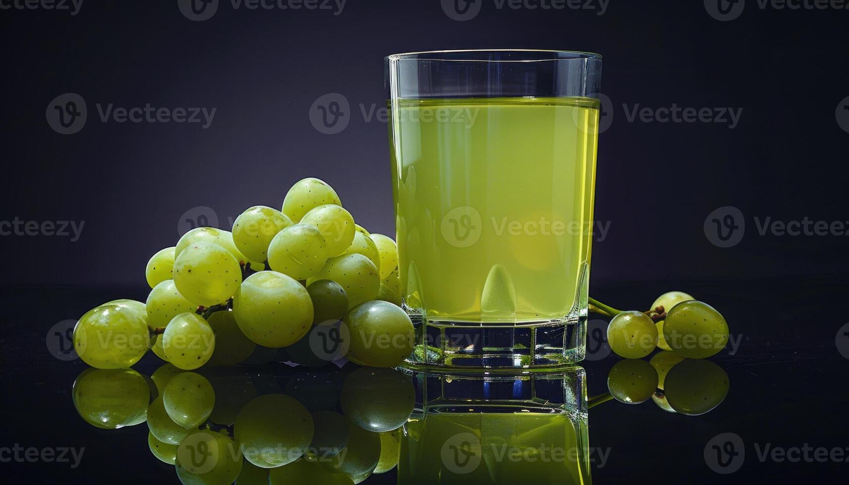 A Glass of Green Grape Juice with Grapes and Reflections photo