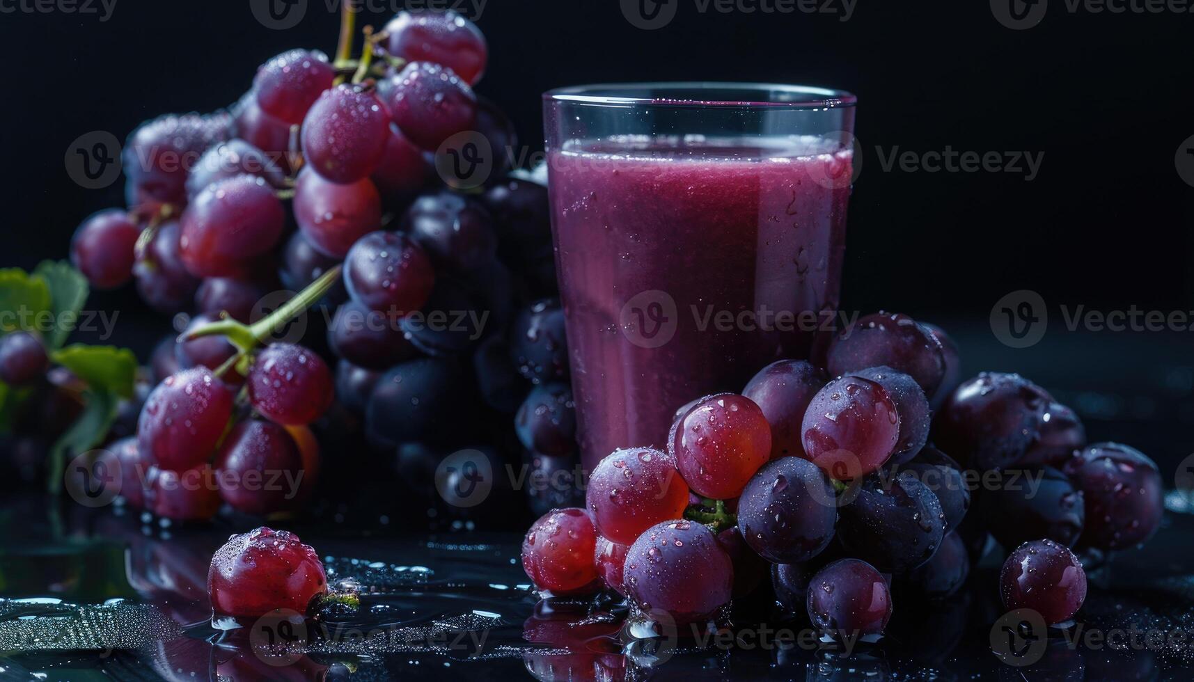 Red Grapes and a Glass of Grape Juice with Water Droplets photo