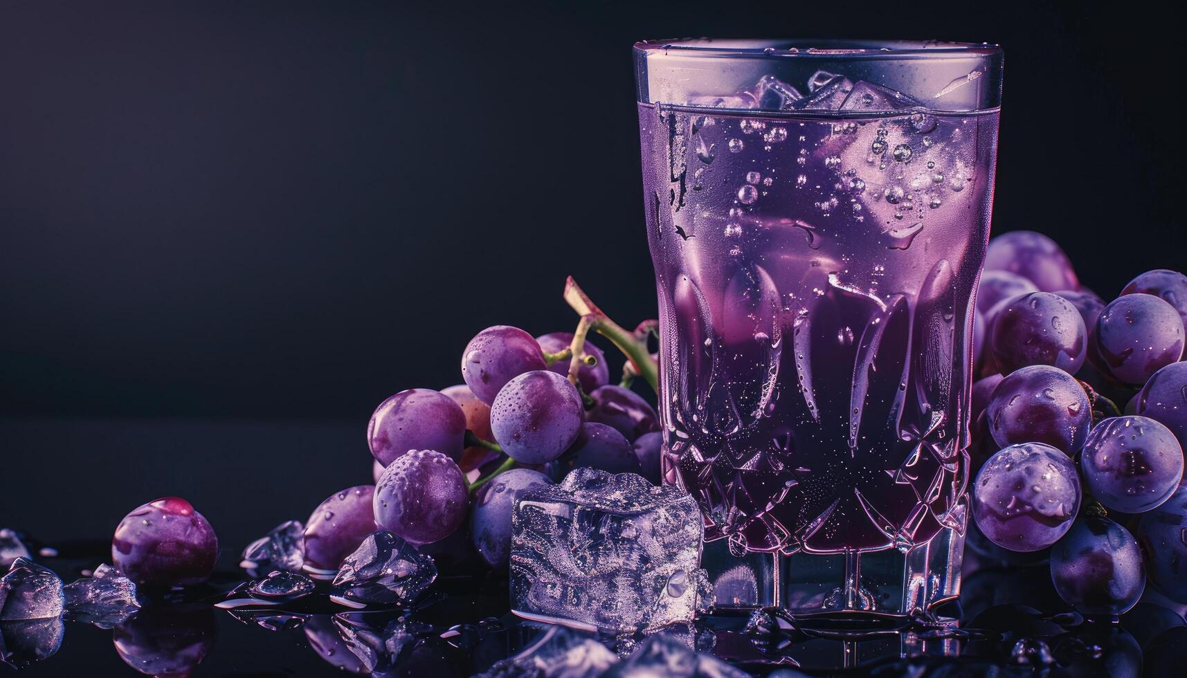 Purple Grape Juice with Ice Cubes and Grapes photo