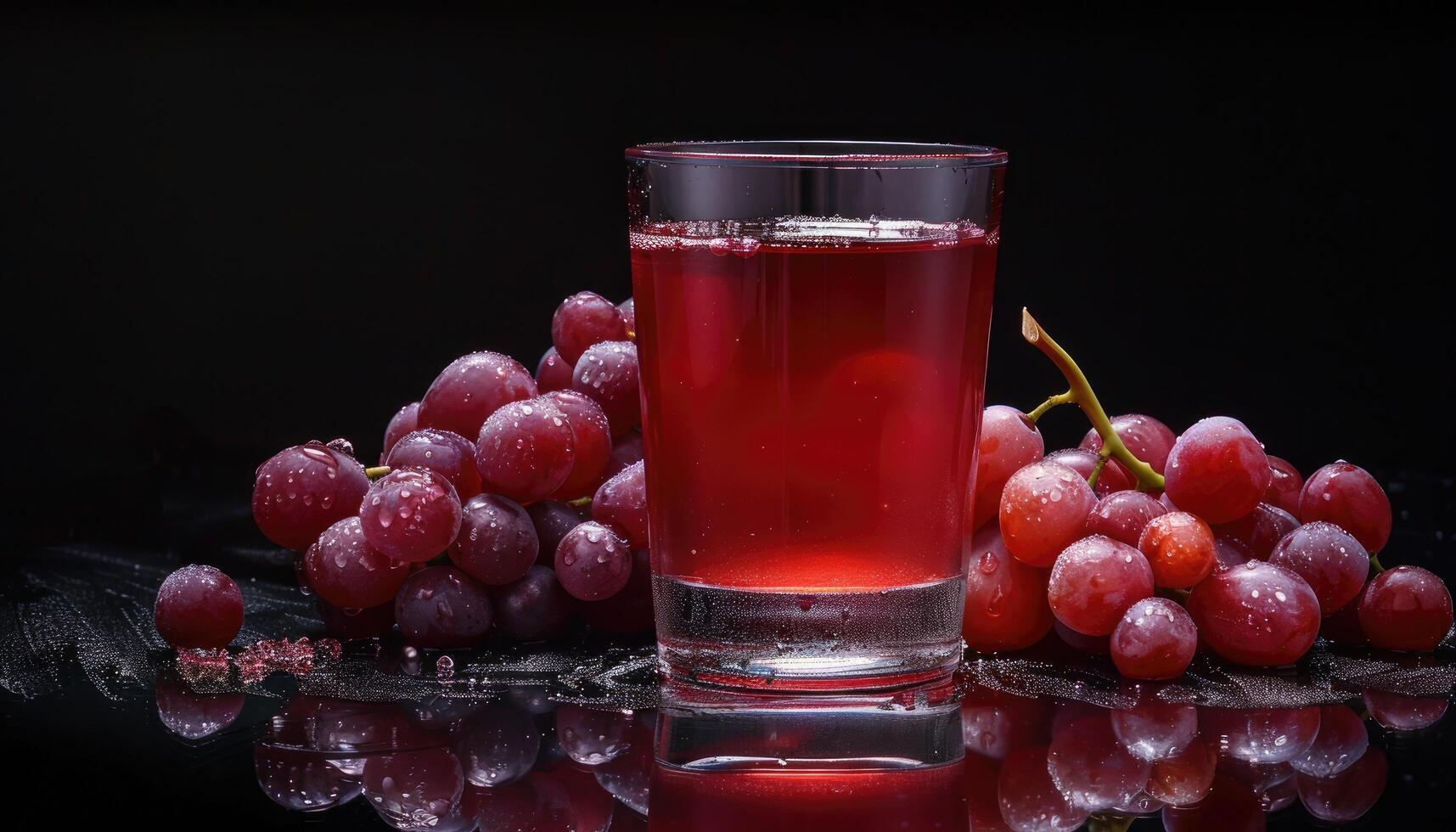 Glass of Grape Juice with Fresh Grapes and Water Drops photo