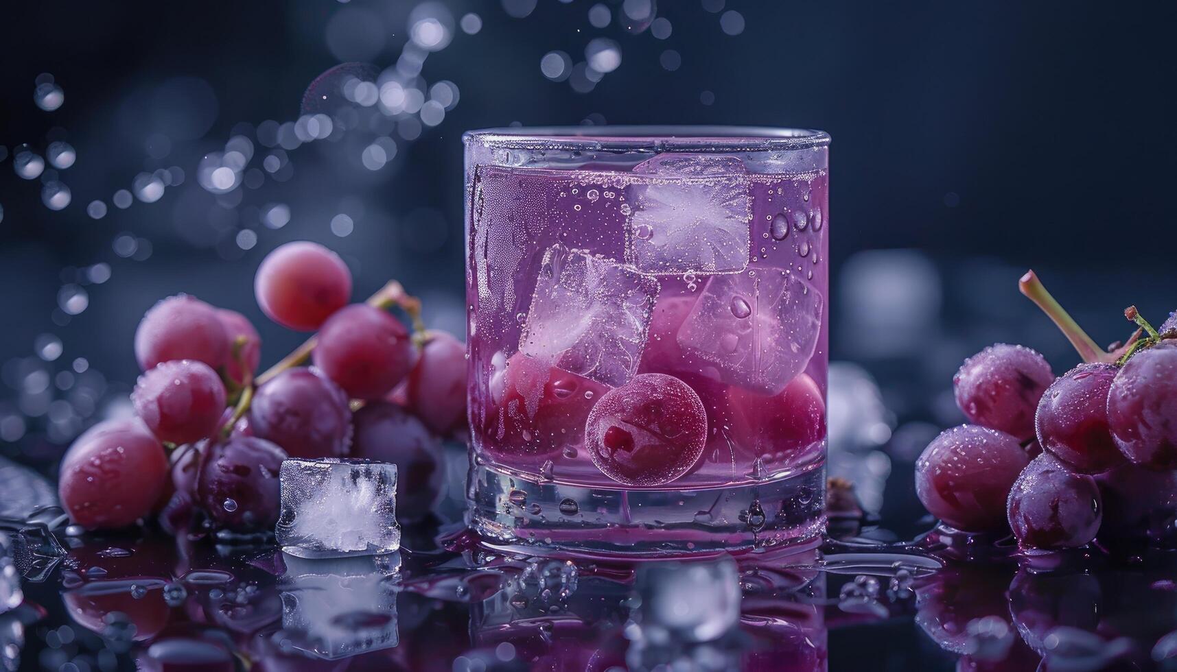 Purple Grape Juice with Ice Cubes and Grapes photo