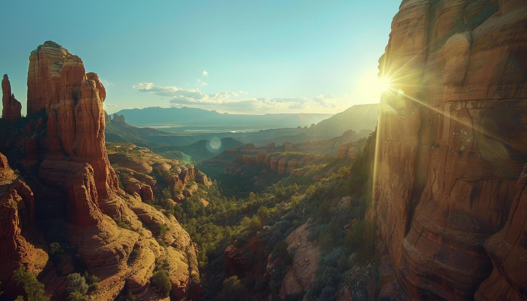 Sunbeams Shining Through a Crack in the Red Rock Formations photo