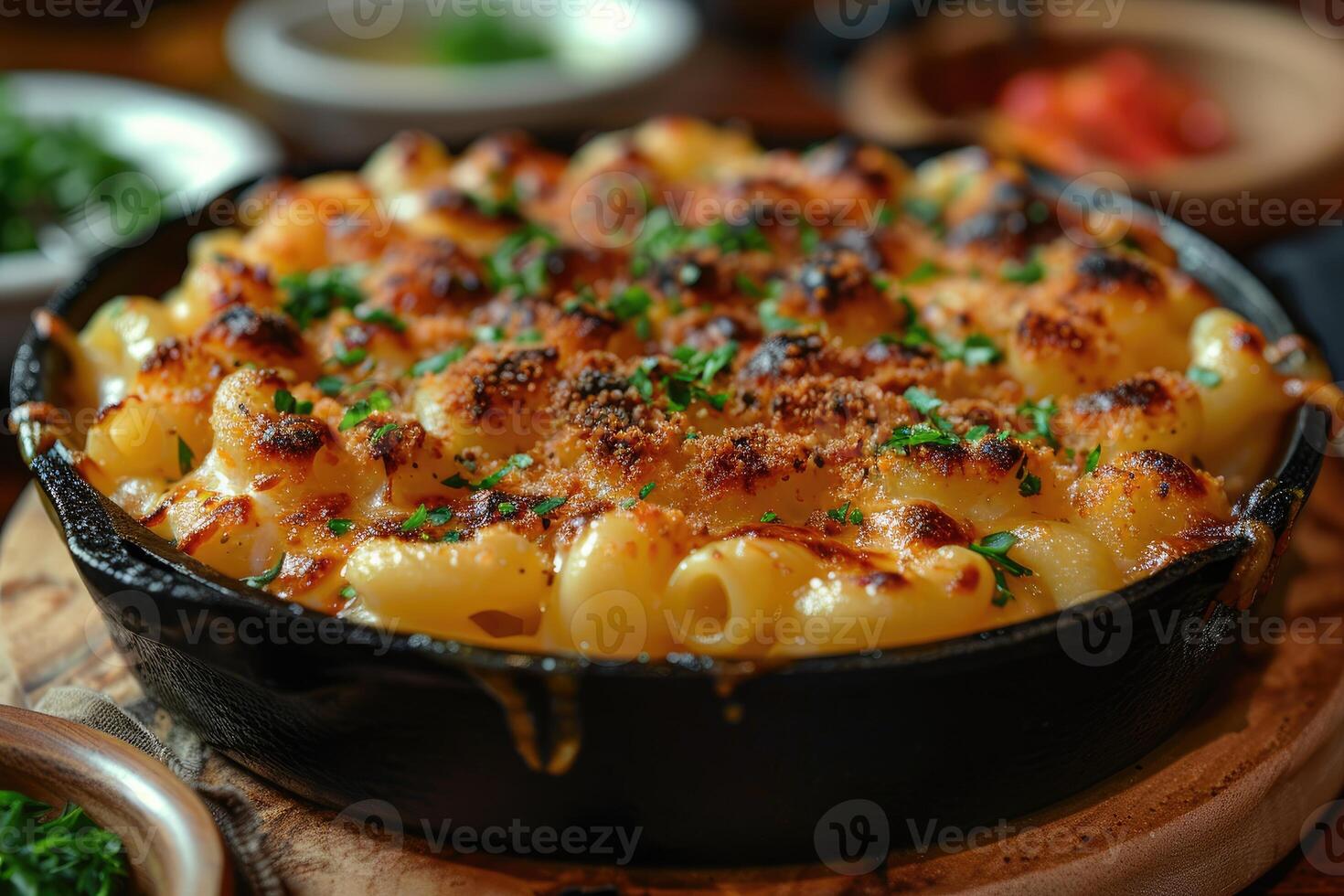 Close-up of Creamy Mac and Cheese with Toasted Topping and Parsley photo