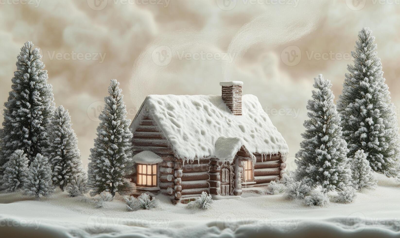 A small log cabin with a chimney and a window photo
